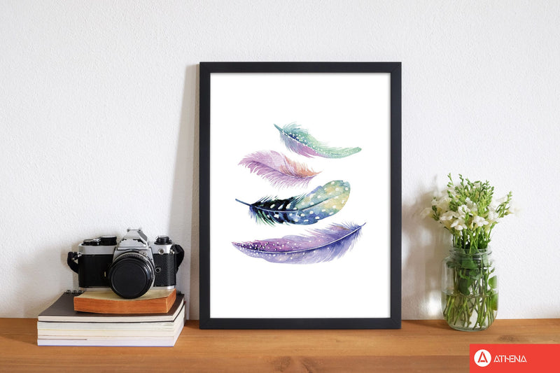 Turquoise and purple bird feathers abstract modern fine art print