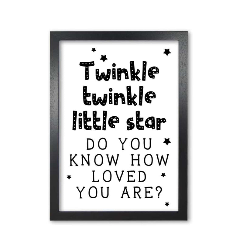 Twinkle twinkle little star black modern fine art print, framed childrens nursey wall art poster