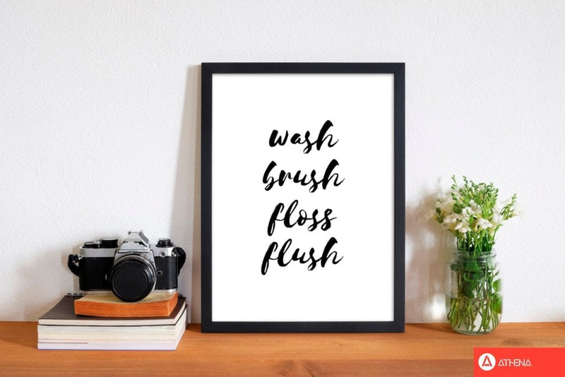Wash brush floss flush, bathroom modern fine art print, framed bathroom wall art