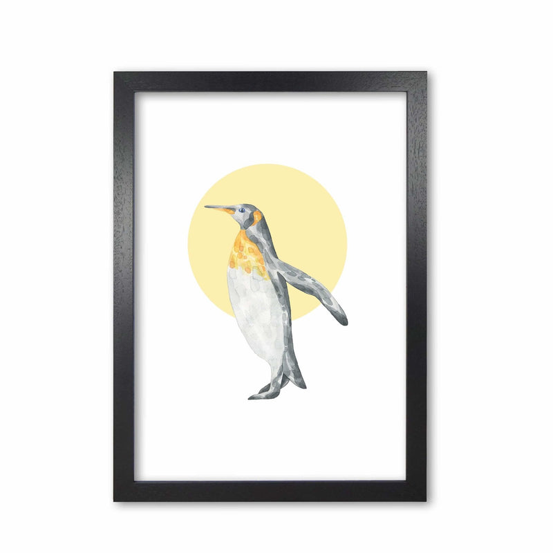 Watercolour penguin with yellow circle modern fine art print