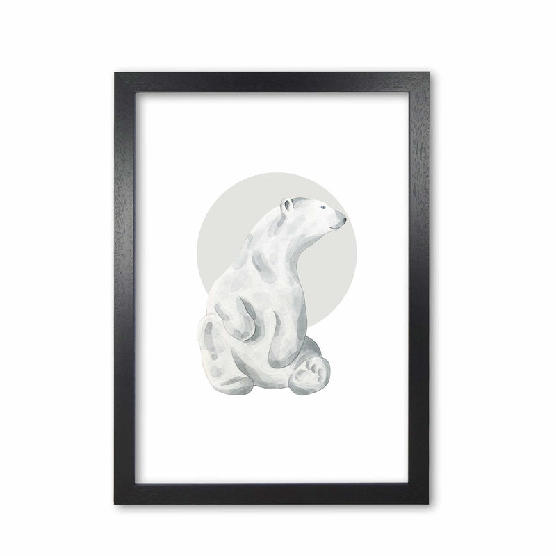 Watercolour polar bear with grey circle modern fine art print