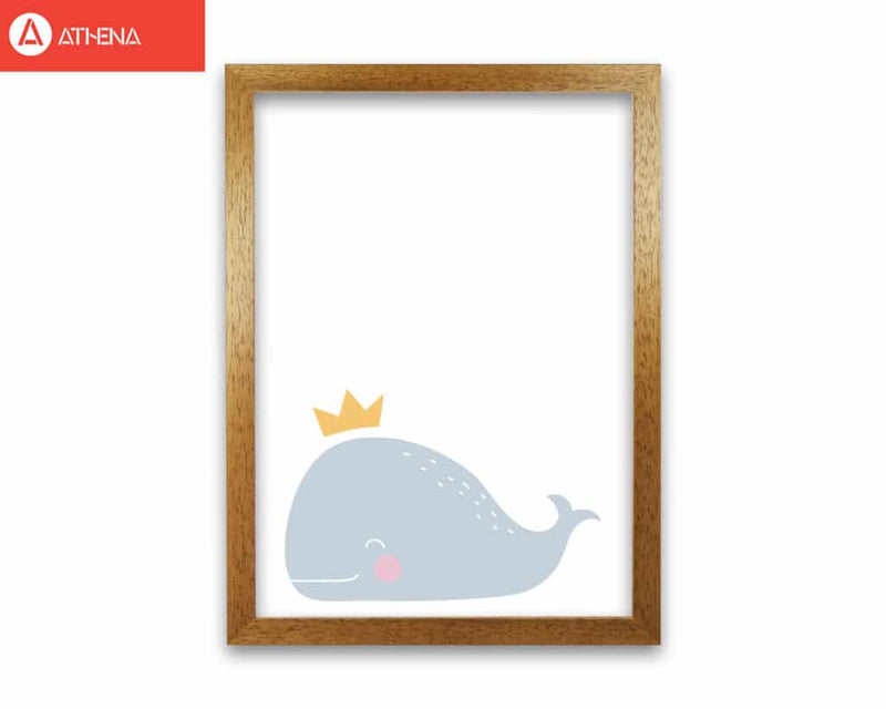 Whale with crown modern fine art print, framed childrens nursey wall art poster