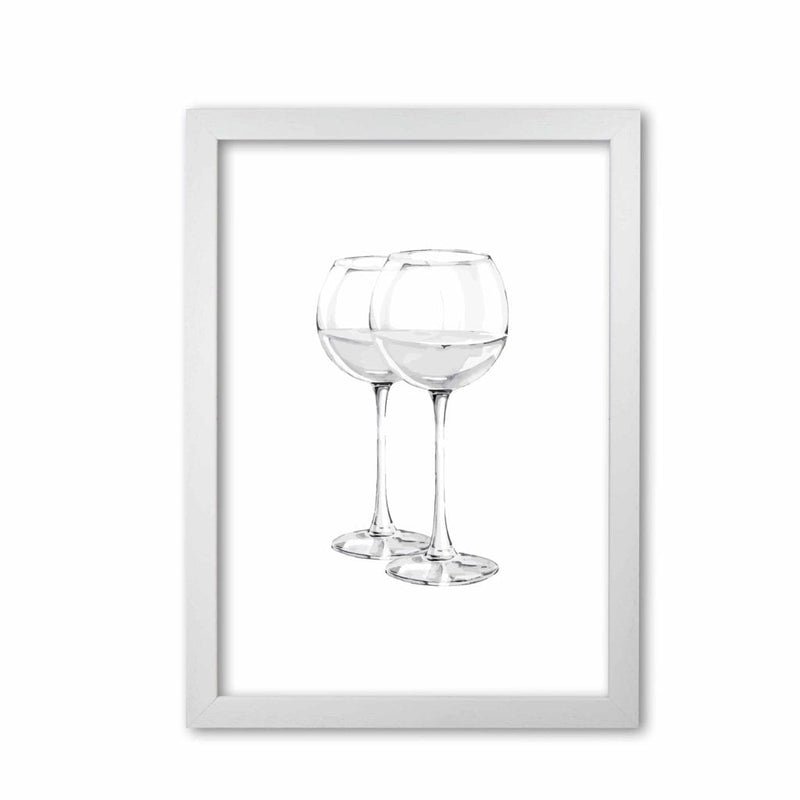 White wine glasses modern fine art print, framed kitchen wall art