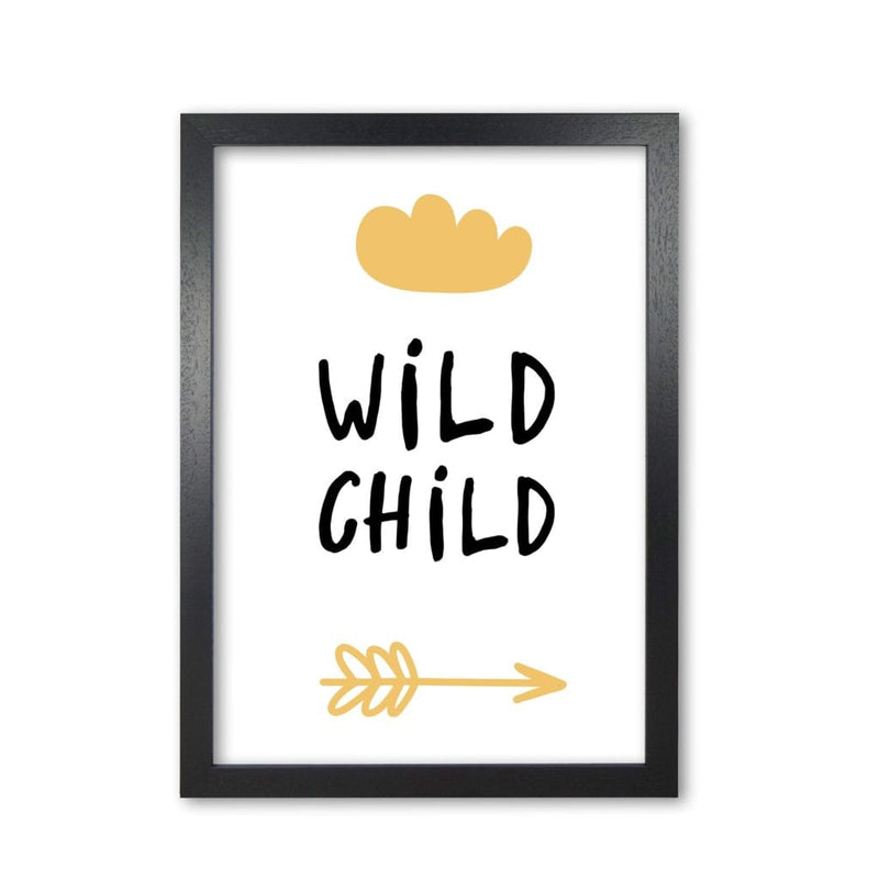 Wild child mustard and black modern fine art print, framed childrens nursey wall art poster