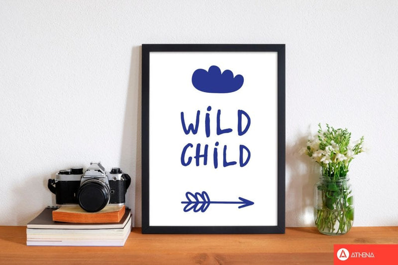 Wild child navy modern fine art print, framed childrens nursey wall art poster