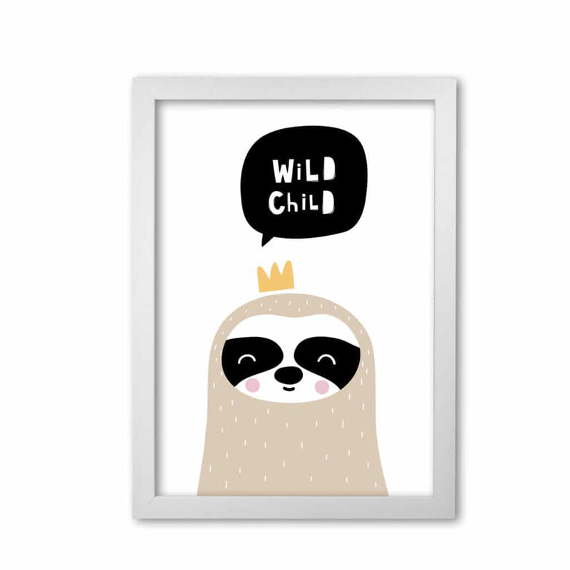 Wild child sloth modern fine art print, framed childrens nursey wall art poster