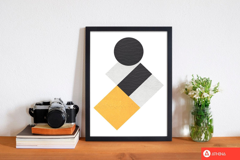 Yellow and black abstract circles and squares modern fine art print
