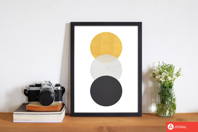 Yellow and black abstract circles modern fine art print