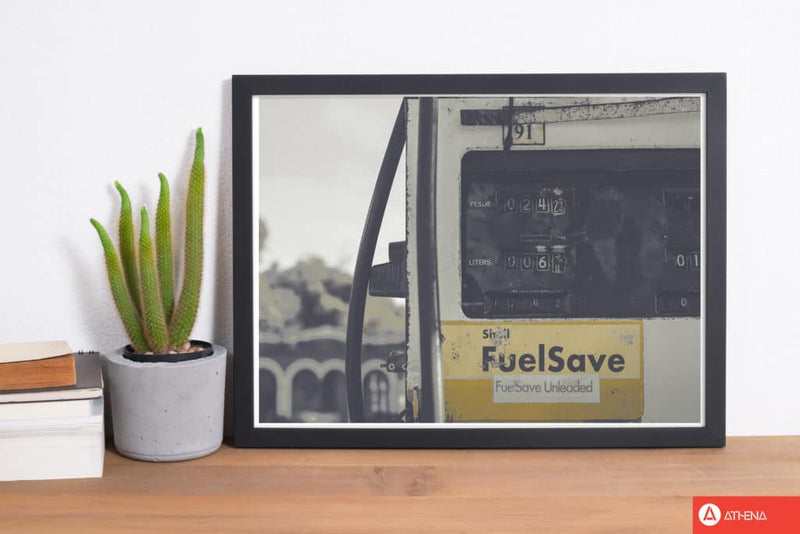 Yellow fuel save gas pump modern fine art print